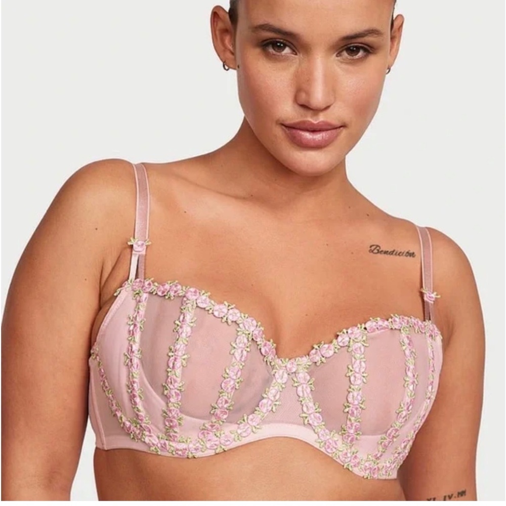 Victoria’s Secret Wicked Caged Rosebud Embroidery Balconette Bra | 36DD (E) | Un